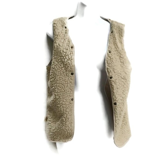 Free People Jacket Liner Vest Faux Shearling Male Snaps Cream M - Picture 3 of 9